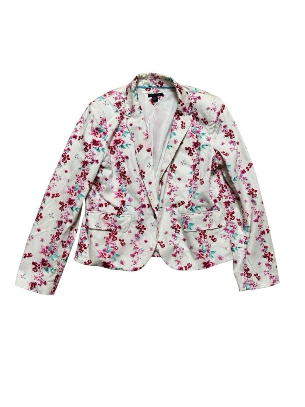 Tommy Hilfiger Floral Blazer Womens Size 12 White Pink Cotton Jacket